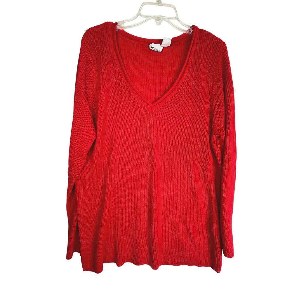 Roaman's vintage V-neck waffle knit sweater in red, size M, EUC